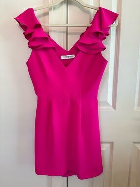 Amanda Uprichard Hot Pink Ruffle Sleeve Mini Dress